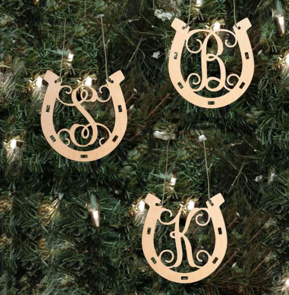 Laser Cut Horseshow Monogram Ornaments from UnfinishedWoodCo