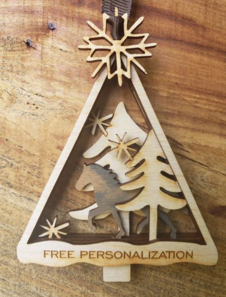 Personalized Laser Cut Wooden Horse Ornament from SmithandStoneStudio